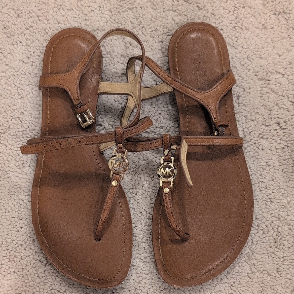 Michael Kors Brown Thong Sandals with Metallic Details